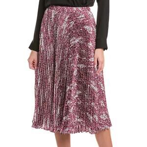 Hugo Boss Orange Vyysola Pleated Pink Multi Overflow Stretch Satin Skirt